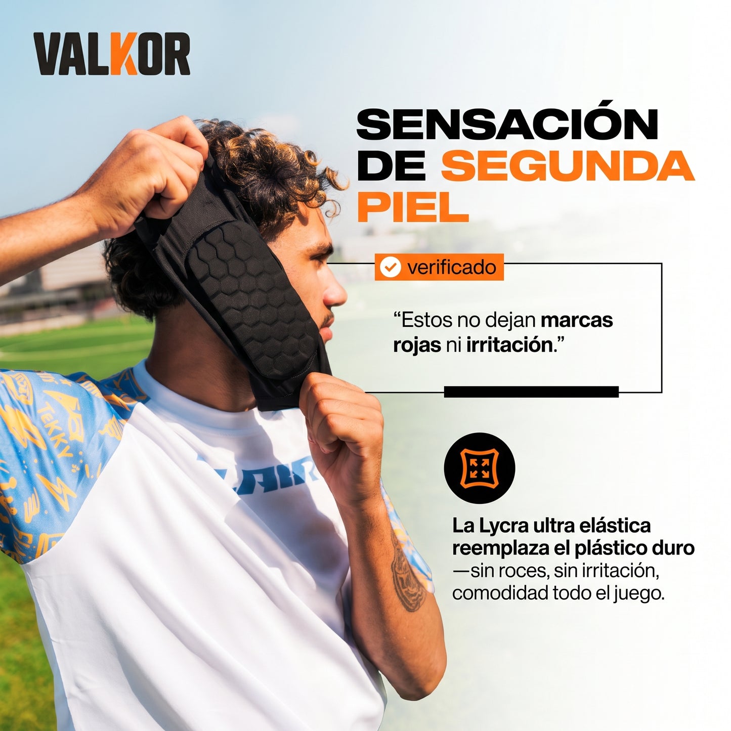 VALKOR HEXA™ — Espinilleras con Manga Acolchada | Sin Correas, No Se Mueven