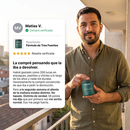 Fórmula para el aliento de tres fuentes (intestino · boca · hígado)