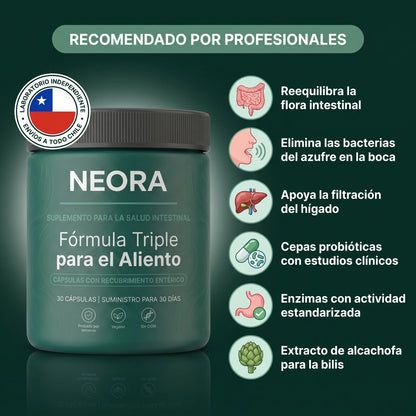 Fórmula para el aliento de tres fuentes (intestino · boca · hígado)